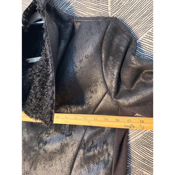 Vera Wang Black Distressed Metallic Faux Shearling Jacket Asymmetrical Zip Sz XS - Picture 8 of 11